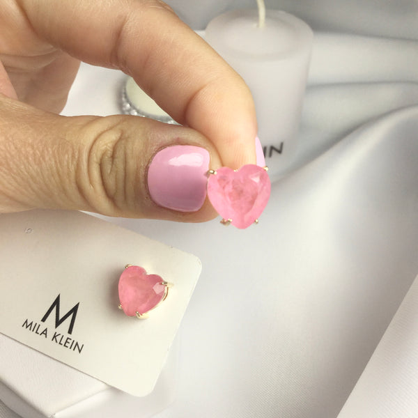 Heart Earrings Light Pink Quartz 18k Gold Plated
