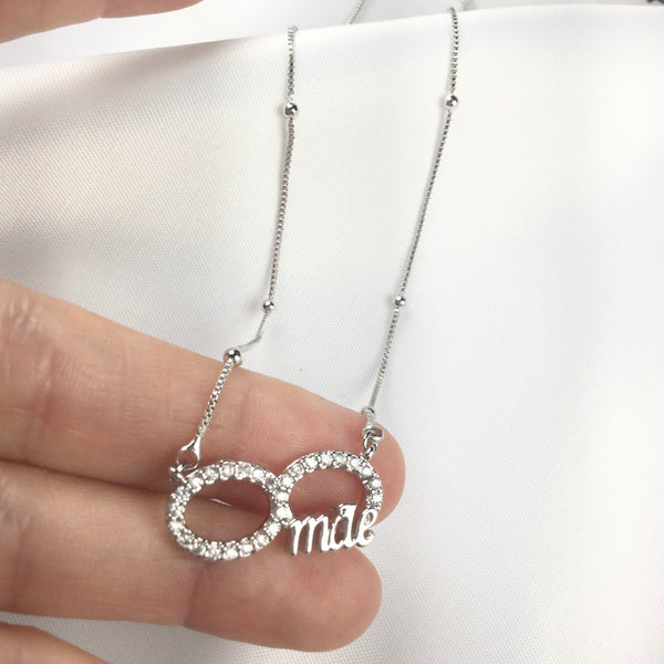 Mae Mom Symbol Infinity Necklace White Rhodium