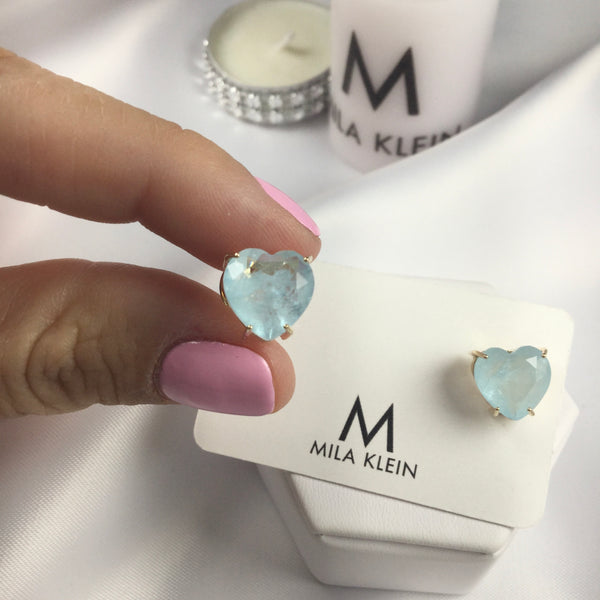 Heart Earrings Aquamarine Fusion Stone 18k Gold Plated