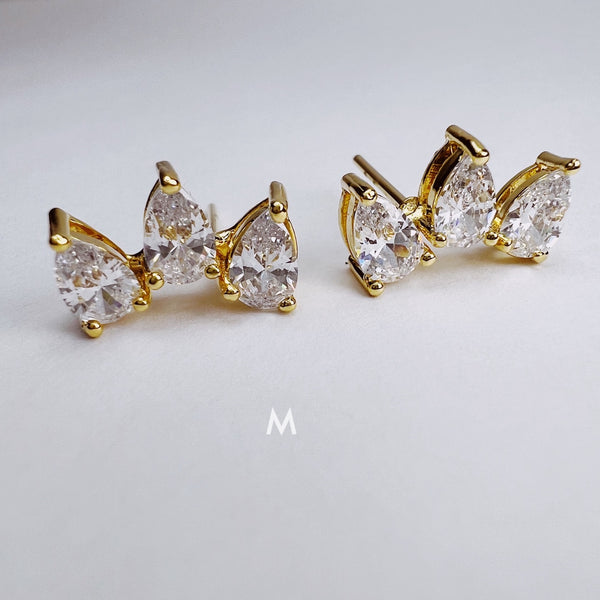 Trio Crystal Earrings Ear Cuff | 18K Gold Filled