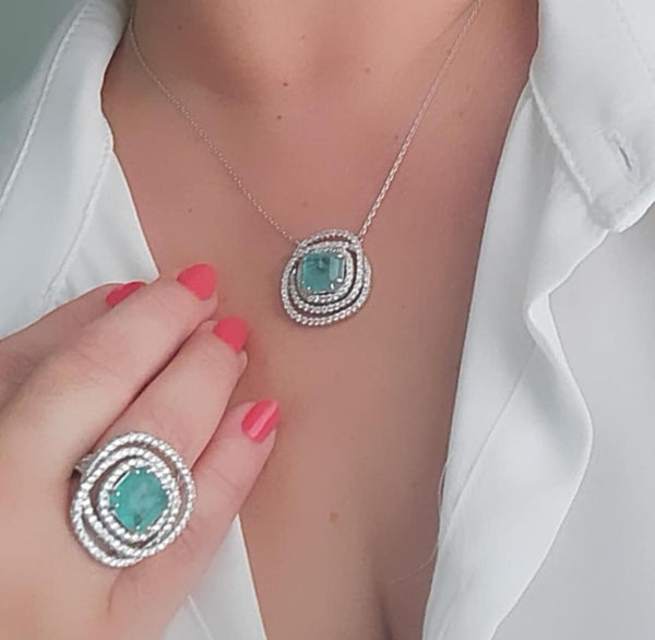 Fancy Colombian Emerald Spiral Necklace