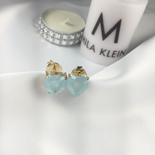 Heart Earrings Aquamarine Fusion Stone 18k Gold Plated