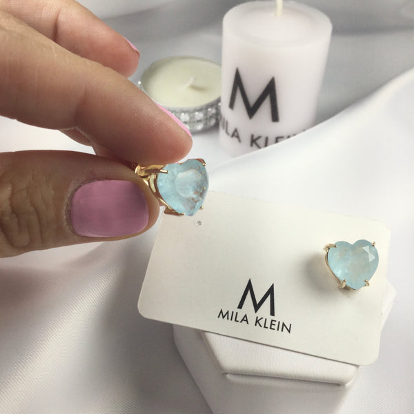 Heart Earrings Aquamarine Fusion Stone 18k Gold Plated