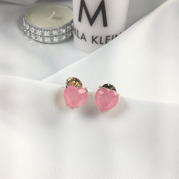 Heart Earrings Light Pink Quartz 18k Gold Plated