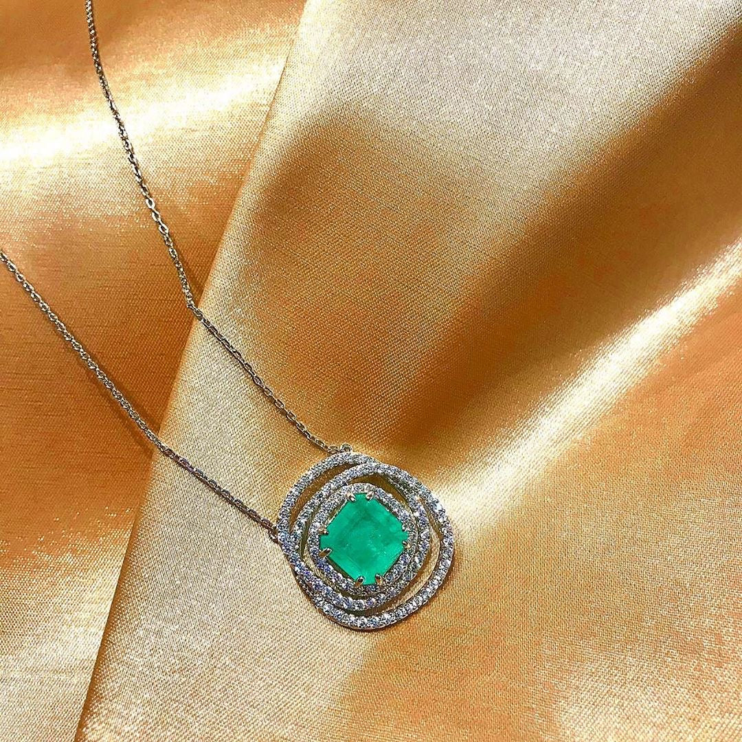 Fancy Colombian Emerald Spiral Necklace