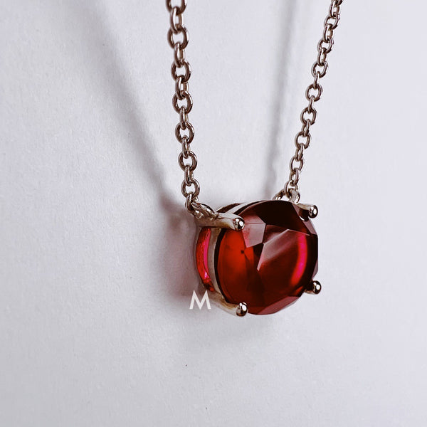 Oval Ruby Stone Necklace | White Rhodium