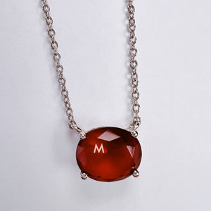 Oval Ruby Stone Necklace | White Rhodium