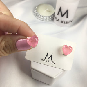 Heart Earrings Light Pink Quartz 18k Gold Plated