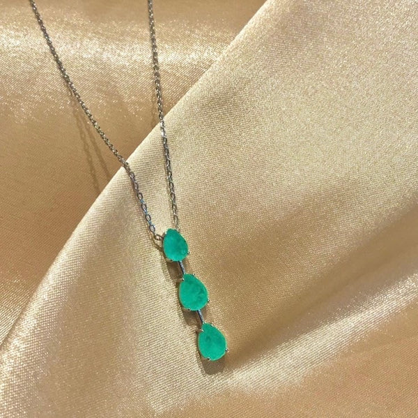 Delicate Trio Colombian Emerald Necklace