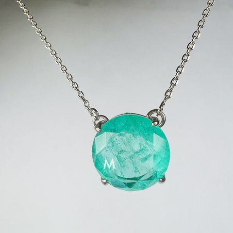 Round Colombian Emerald Necklace | White Rhodium