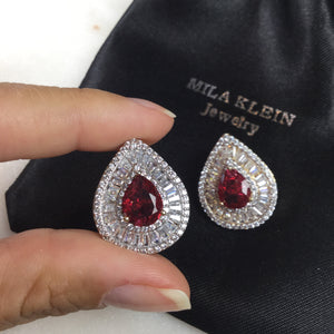 Ruby Drop Statement Baguettes Earrings 18k Gold Plated