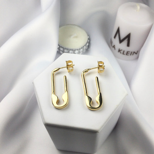 Fashion Safety Pin Earrings 18k Gold Plated