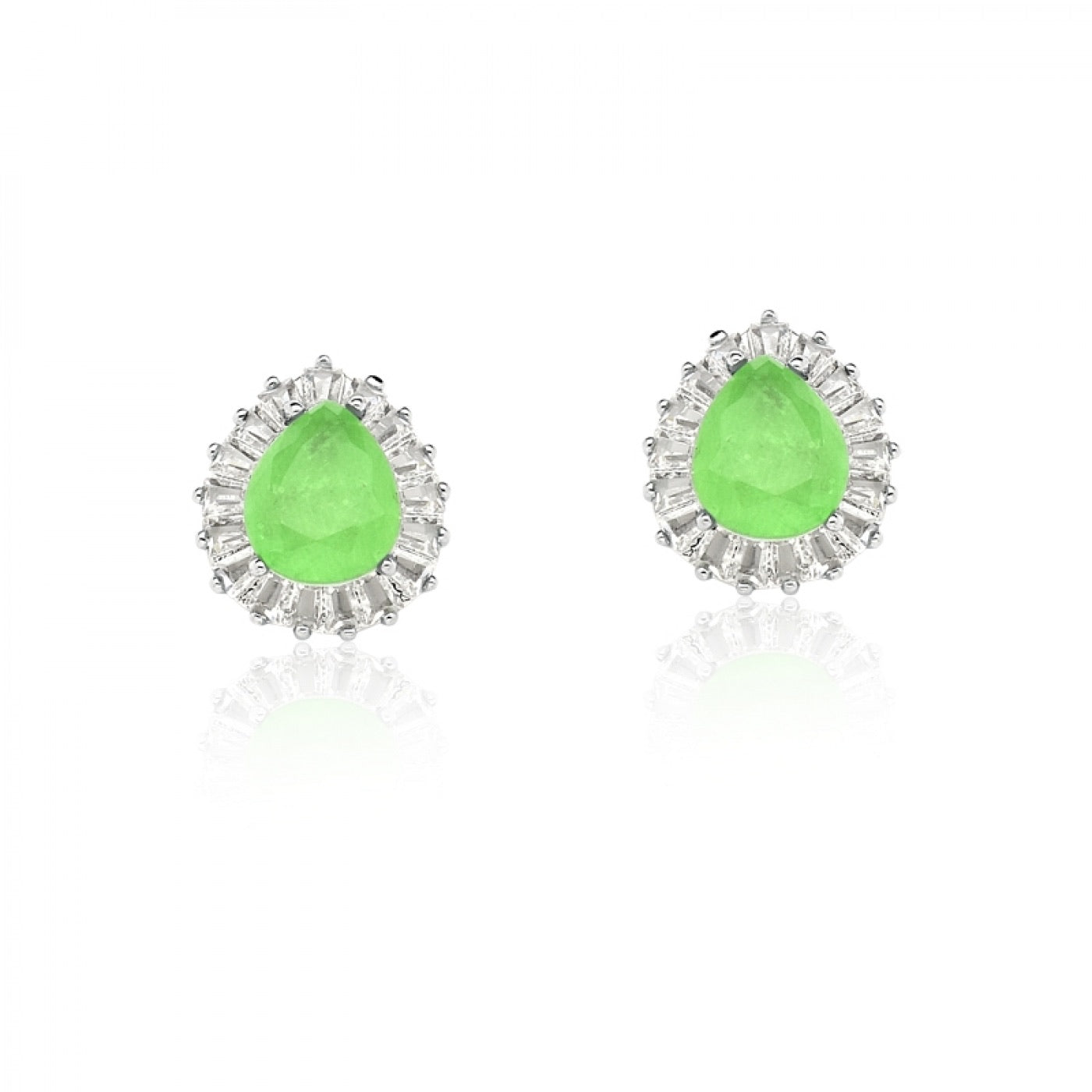 Earring drop shape green glow and zirconia