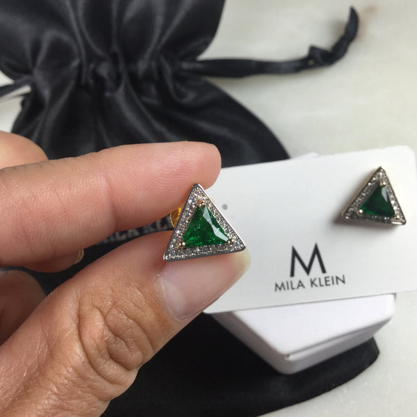 Triangle earrings emerald fusion 18k gold plated