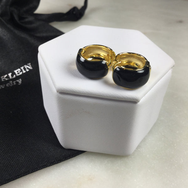 Hoop Earrings Black resin 18k gold plated