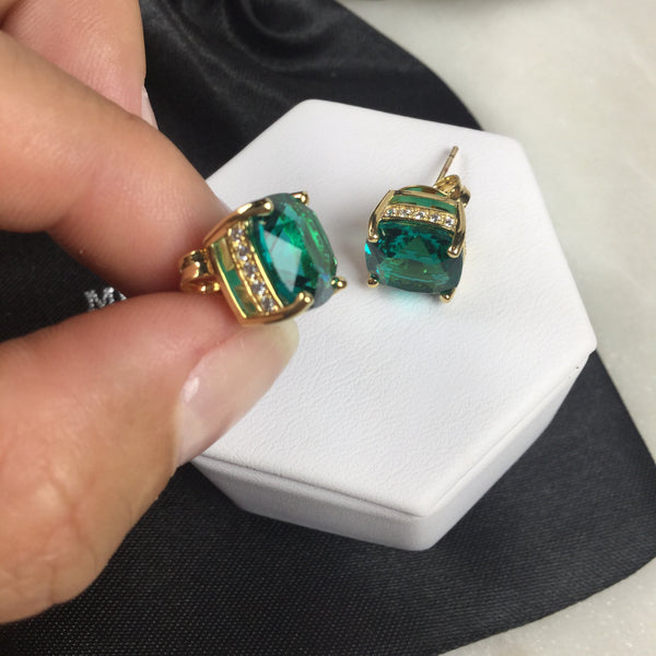 Emerald Crystal square Earring and micro zirconia 18K Gold Plated