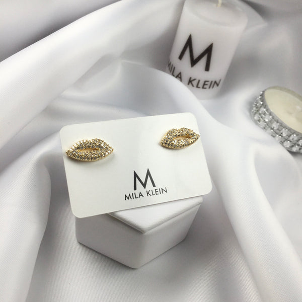 Lip Studded Earrings 18k Gold Plated and Diamondettes