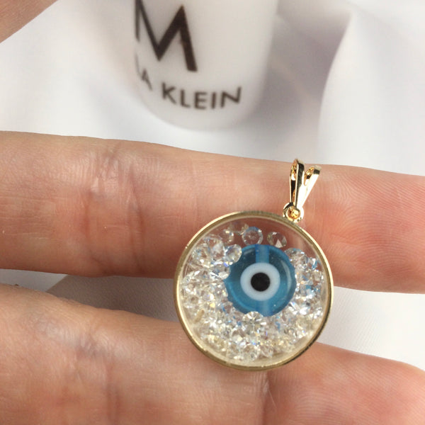 Evil Eye and Crystals Pendant 18k Gold Plated