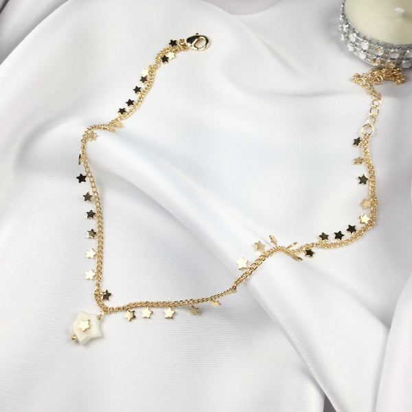 Delicate Star Choker 18k Gold Plated and Mother of Pearl