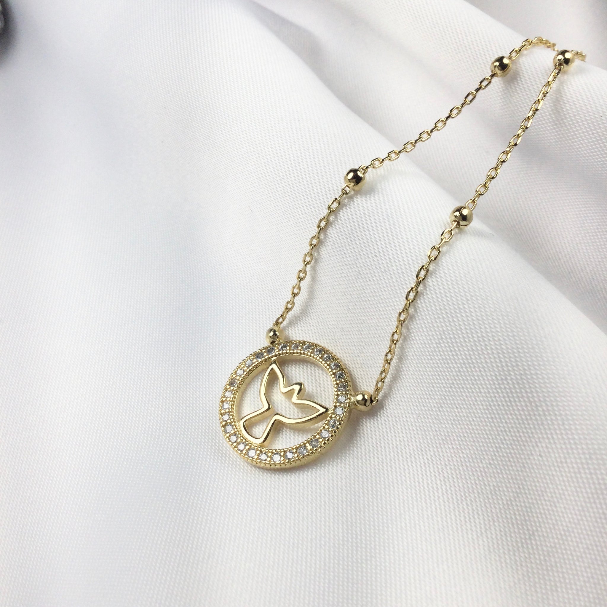 Holy Spirit Necklace and Diamondettes 18k Gold Plated