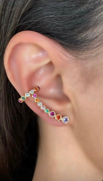 Rainbow Pair Earrings Ear Climbers 18K Gold or White Rhodium