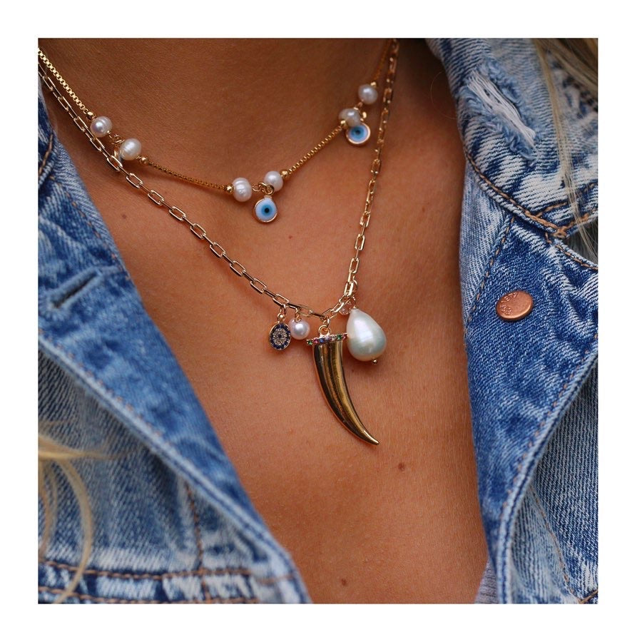 Evil Eye and Freshwater Pearl Choker 18K Gold Plated
