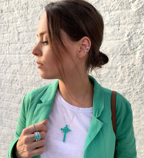 Cross Necklace Colombian Emerald - Mila Klein