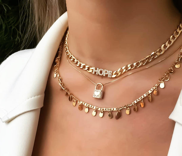 HOPE Cuban Link Choker Necklace 18k Gold Plated Diamondettes