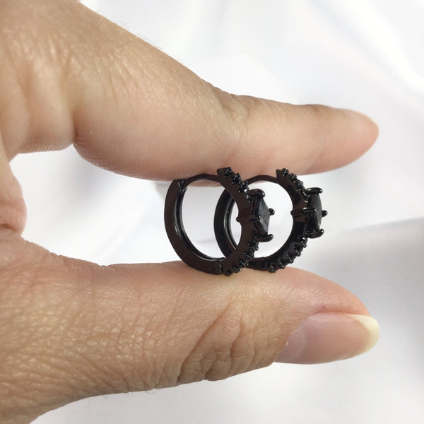 Hoop Earrings Black Rhodium zirconia and diamondettes 0,75”