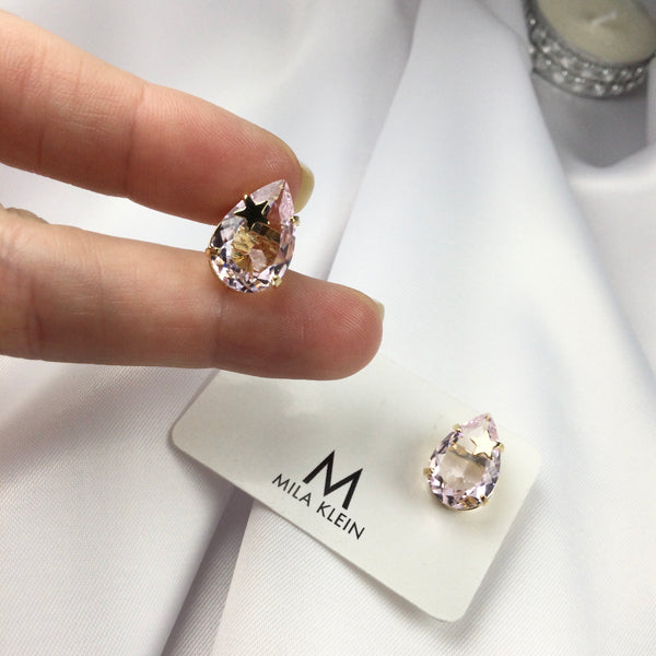 Star Light Pink Crystal Earrings 18k Gold Plated