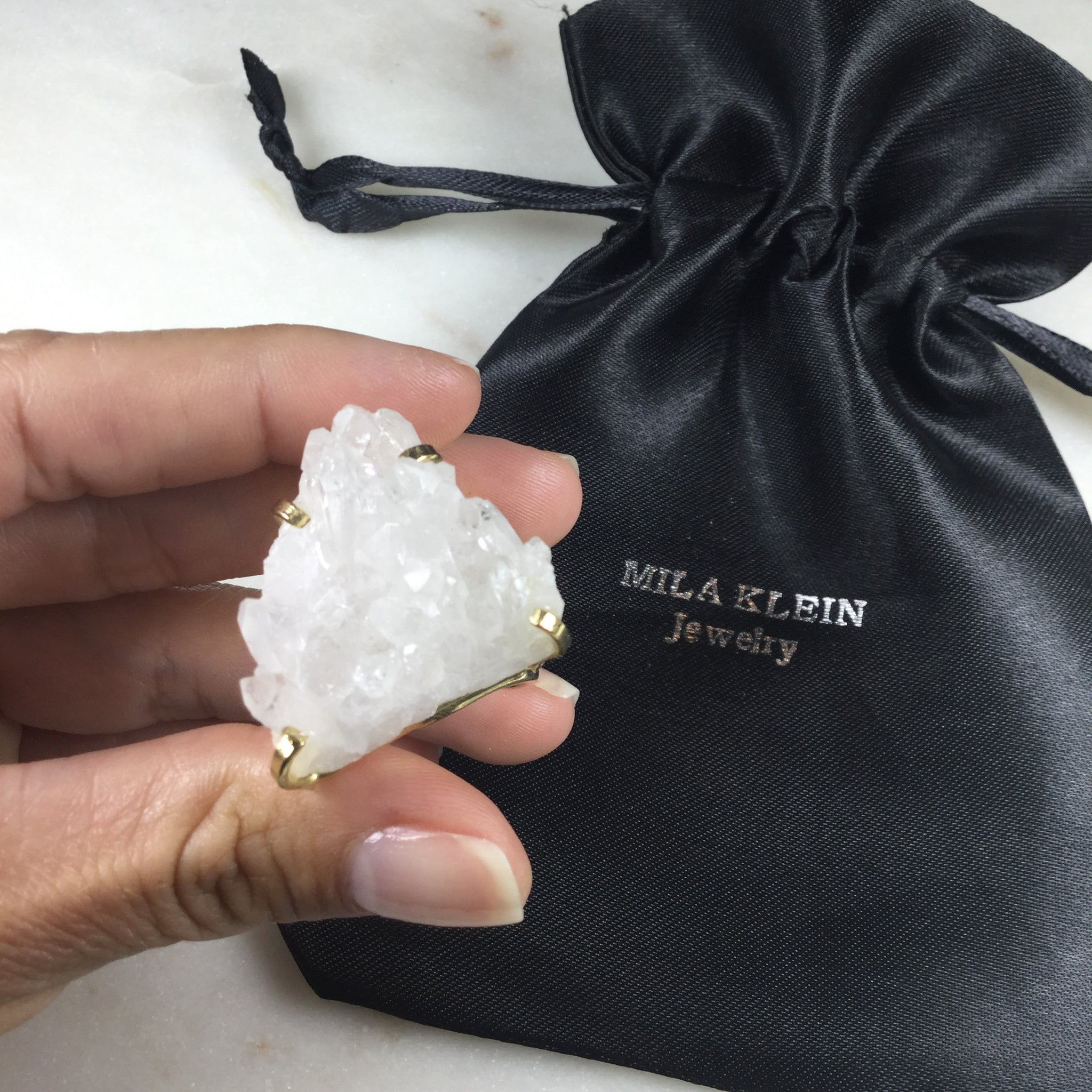 Statement Triangle Clear Quartz 18K gold Plated Arc Ring Adjustable