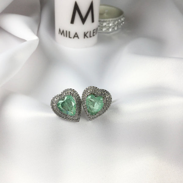 Heart Earrings Greenery stone and diamondettes