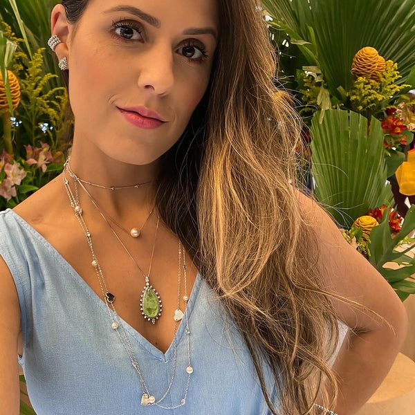 SET Luxury Necklace Maxi drop shape Green Glow fusion stone