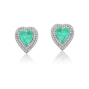 Heart Earrings Colombian Emerald fusion diamondettes