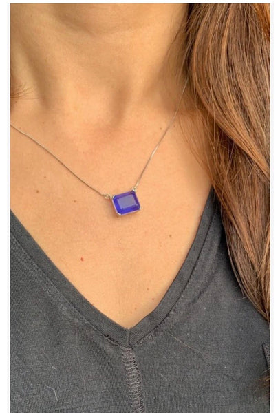 Purple Square Fusion Stone Necklace
