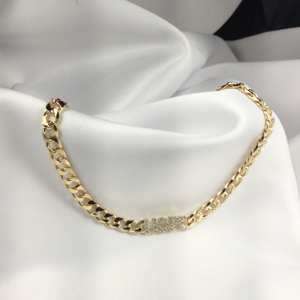 HOPE Cuban Link Choker Necklace 18k Gold Plated Diamondettes