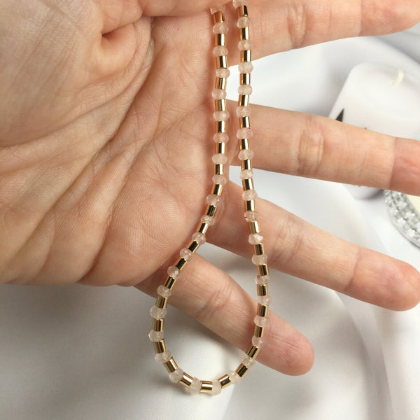 Light Pink Crystal Choker Necklace 18k Gold Plated