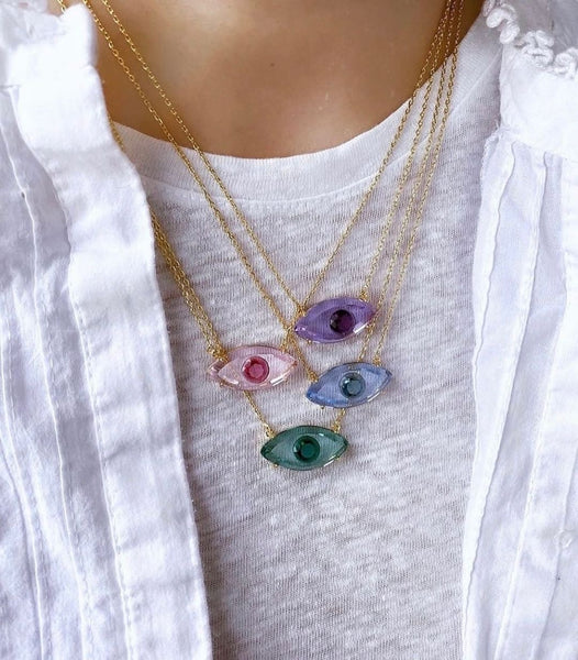 Fancy Evil Eye Necklace Emerald 18k Gold Plated
