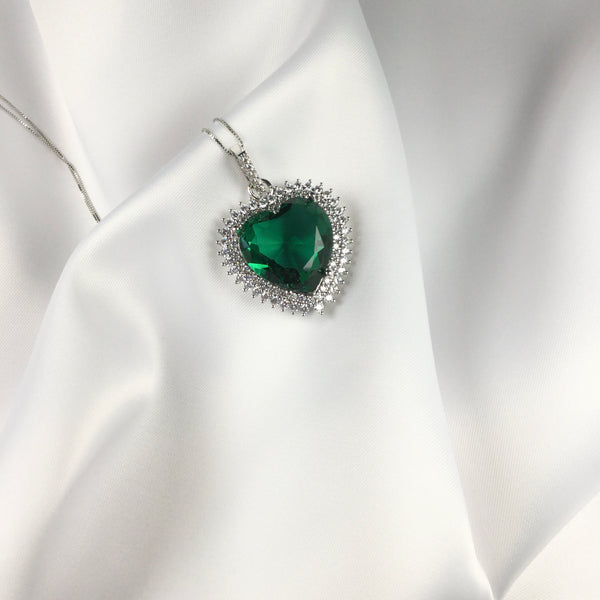 Maxi Heart Necklace Emerald Crystal and Premium CZ