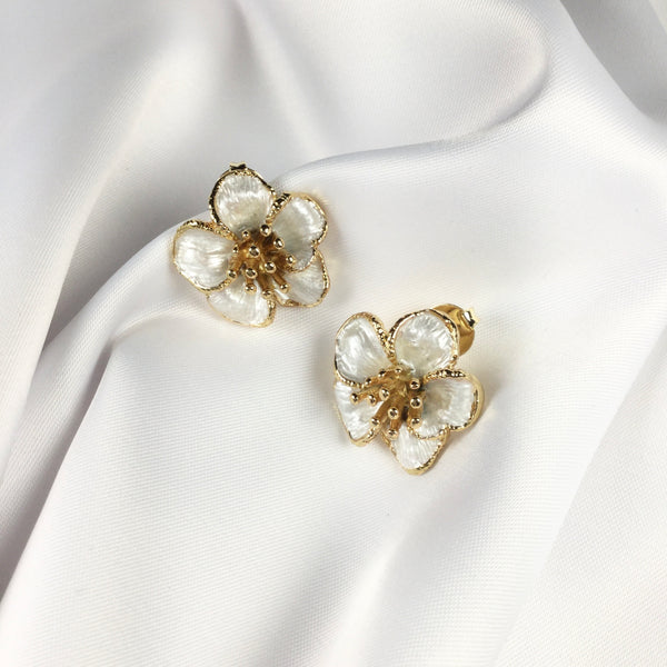 Delicate Flower Earrings 18K gold plated enamel details