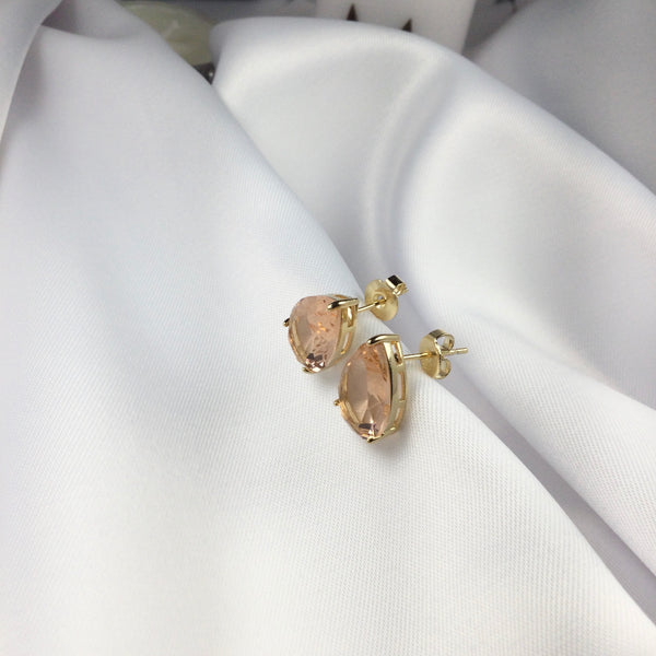 Peach Crystal Morganite Earrings 18k Gold Plated