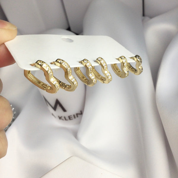 Heart Hoop Earrings and Diamondettes 18k Gold Plated