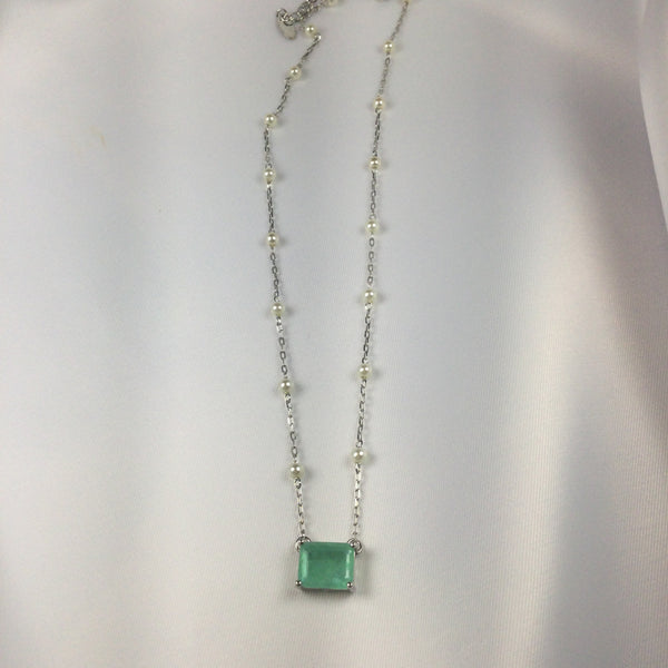 Greenery Square Necklace and White Rhodium