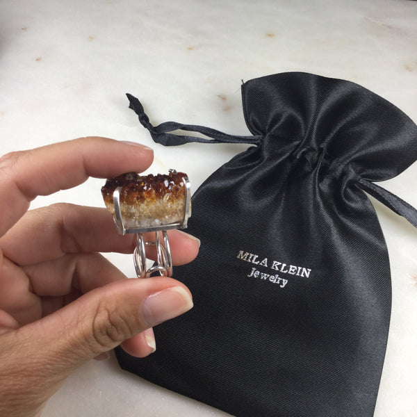 Statement Citrine silver plated wire ring adjustable