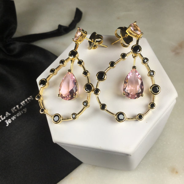 Earring Drop 18k Gold Plated Black & pink
