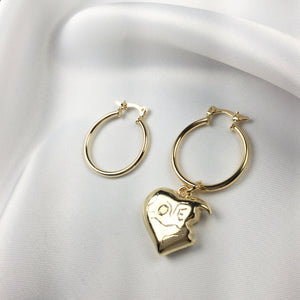 Gold - Heart Bite Love Hoop Earrings 18k Gold Plated