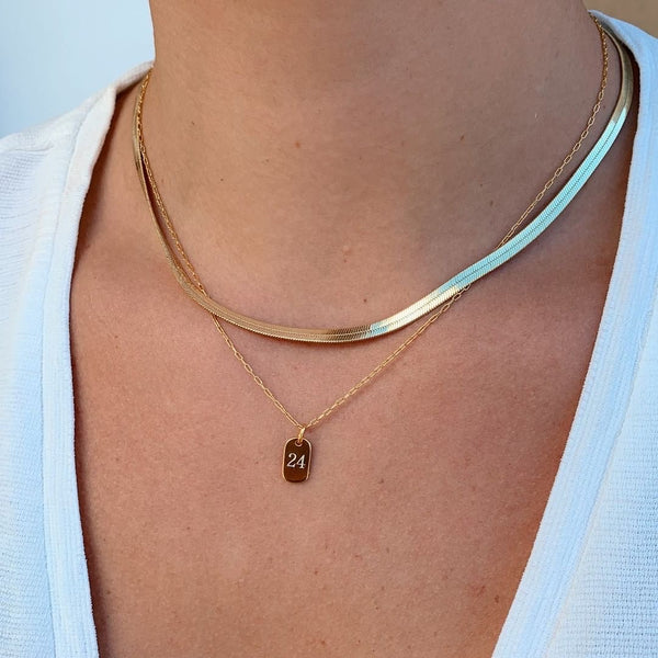 Herringbone Chain Choker Necklace 18k Gold Plated