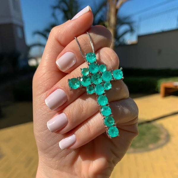 Cross Necklace Colombian Emerald - Mila Klein
