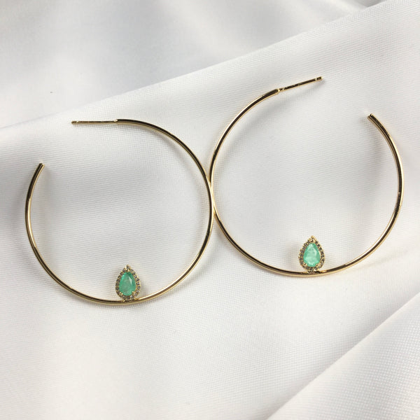 Colombian Emerald Hoop Earrings 18k Gold Plated