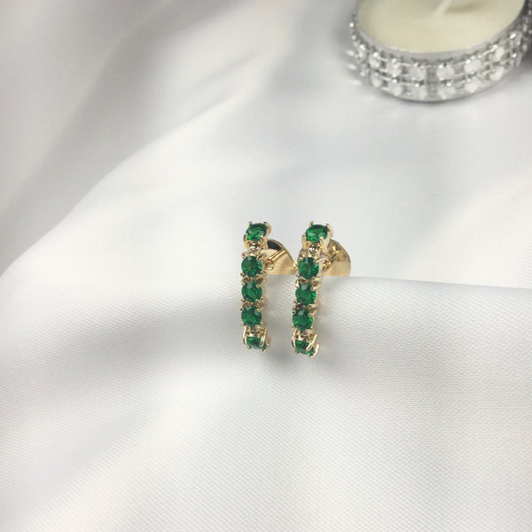 Emerald cz Earrings Ear Hook 18k Gold Plated